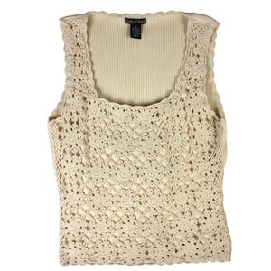 Gaby & Eden Crochet Overlay Tank‎ Top Womens Medium Cream Boho Y2K Scoop Neck